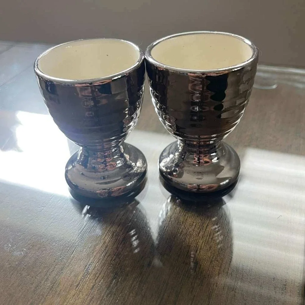 Pair of Silver‎ Egg Cups Tabletop Breakfast Brunch Decor Serveware